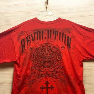 MMA Elite Tshirt Revolution “Live Free” Y2K Goth Sz 2XL Red Fleur De Lis Cross